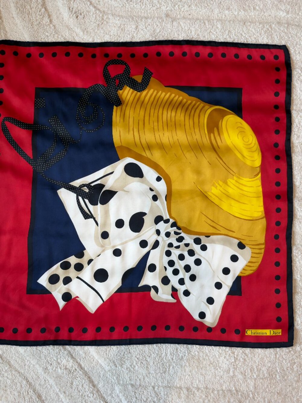 Vintage Christian Dior Hat & Bow Silk Scarf